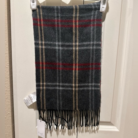 NWT Zighilli Made In Italy Scarf Soft Gray/Red/Tan Minimalist Modern Classic - Picture 1 of 6